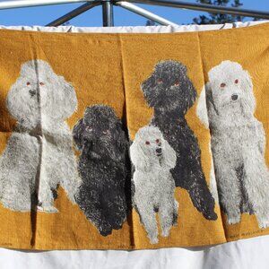 Vintage ULSTER Ireland Linen Tea Towel NWOT POODLES Black & White with Brown
